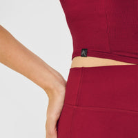 Mellow™ Rib Halter Neck Mid Vest with Built in Bra Shelf | Ruby Red