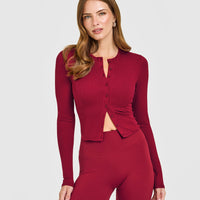 Mellow™ Rib Mid Long Sleeve Cardigan | Ruby Red