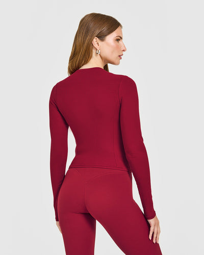Mellow™ Rib Mid Long Sleeve Cardigan | Ruby Red