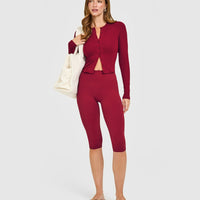 Mellow™ Rib Mid Long Sleeve Cardigan | Ruby Red
