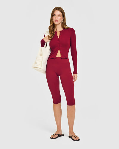 Mellow™ Rib Mid Long Sleeve Cardigan | Ruby Red