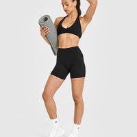 SoftMotion™ High Waisted Shorts 6" with White Logo | Black