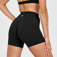 SoftMotion™ High Waisted Shorts 6" with White Logo | Black