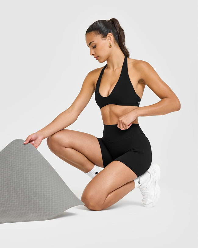 SoftMotion™ High Waisted Shorts 6" with White Logo | Black