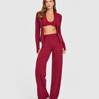 SoftMotion™ Minimal Halter Neck Bralette with White Logo | Ruby Red