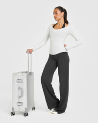 Mellow™ Rib V Neck Long Sleeve Top | Light Grey Marl