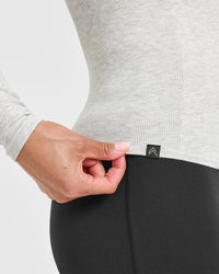 Mellow™ Rib V Neck Long Sleeve Top | Light Grey Marl