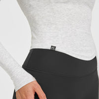 Mellow™ Rib V Neck Mid Long Sleeve Top | Light Grey Marl