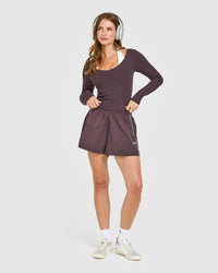 Mellow™ Rib V Neck Mid Long Sleeve Top | Umber Brown