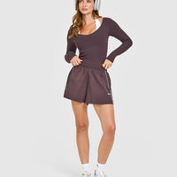 Mellow™ Rib V Neck Mid Long Sleeve Top | Umber Brown