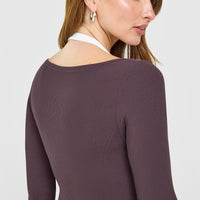 Mellow™ Rib V Neck Mid Long Sleeve Top | Umber Brown