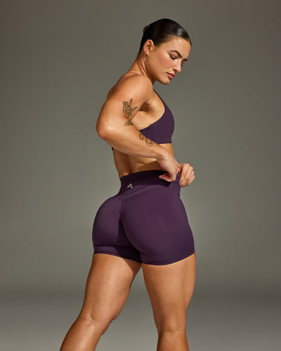 Unified High Waisted Shorts White Logo 6" | Blackberry Purple