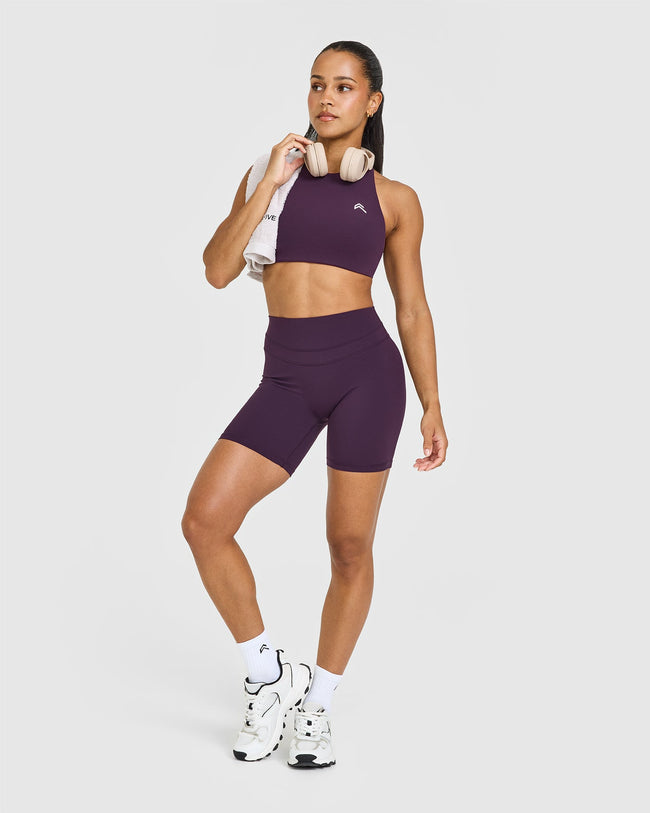 Unified High Waisted Shorts White Logo 6" | Blackberry Purple