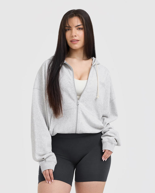 Oner Modal Raw Lounge Oversized Zip Hoodie | Light Grey Marl