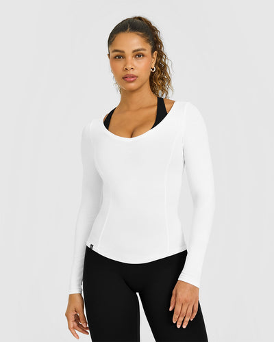 Mellow™ Rib V Neck Long Sleeve Top | White