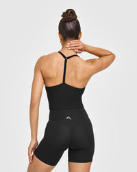 Timeless Square Neck Mid Vest with White Logo | Black