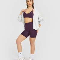 Timeless Strappy Bralette with White Logo | Blackberry Purple