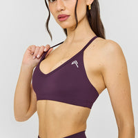 Timeless Strappy Bralette with White Logo | Blackberry Purple