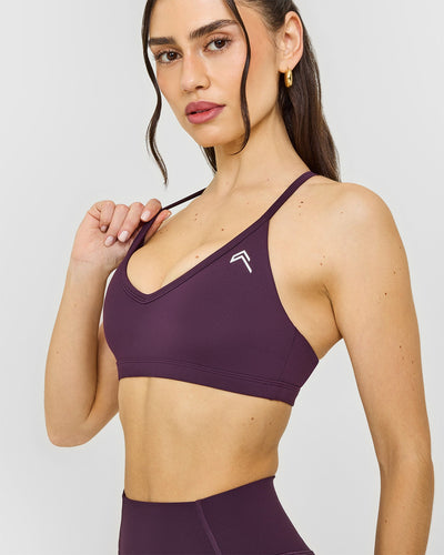 Timeless Strappy Bralette with White Logo | Blackberry Purple