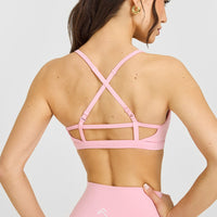 Timeless Strappy Bralette with White Logo | Petal Pink