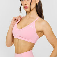 Timeless Strappy Bralette with White Logo | Petal Pink