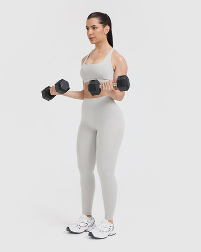 Timeless Square Neck Sports Bra | Light Grey