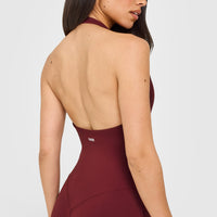 SoftMotion™ Halter Neck All In One Long with White Logo | Light Rosewood