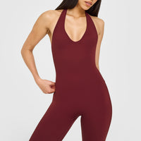 SoftMotion™ Halter Neck All In One Long with White Logo | Light Rosewood