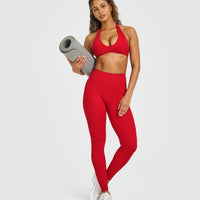 SoftMotion™ High Waisted Leggings with White Logo | Light Toasted Red