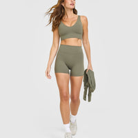 SoftMotion™ Longline Sports Bra with White Logo | Alpine Green