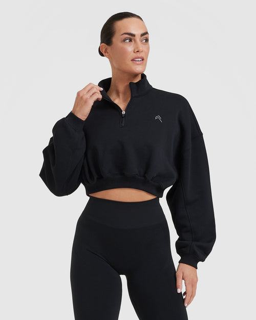 Oner Modal All Day Cosy Crop 1/4 Zip Sweatshirt | Black