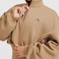 All Day Cosy Crop 1/4 Zip Sweatshirt | Dune Brown