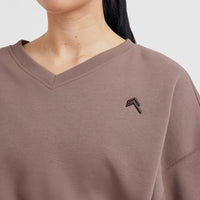 All Day Lightweight Oversized V-Neck Sweatshirt | Cool Brown