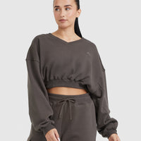 All Day Lightweight Oversized V-Neck Sweatshirt | Deep Taupe