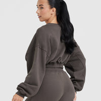 All Day Lightweight Oversized V-Neck Sweatshirt | Deep Taupe