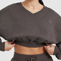 All Day Lightweight Oversized V-Neck Sweatshirt | Deep Taupe