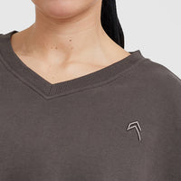 All Day Lightweight Oversized V-Neck Sweatshirt | Deep Taupe