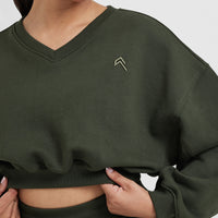 All Day Lightweight Oversized V-Neck Sweatshirt | Khaki