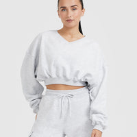 All Day Lightweight Oversized V-Neck Sweatshirt | Light Grey Marl