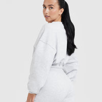 All Day Lightweight Oversized V-Neck Sweatshirt | Light Grey Marl