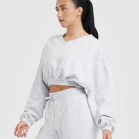 All Day Lightweight Oversized V-Neck Sweatshirt | Light Grey Marl