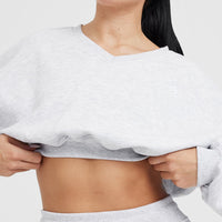 All Day Lightweight Oversized V-Neck Sweatshirt | Light Grey Marl