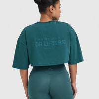 Classic Lifters Graphic Relaxed Crop Lightweight T-Shirt | Marine Teal