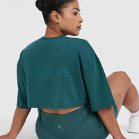 Classic Lifters Graphic Relaxed Crop Lightweight T-Shirt | Marine Teal