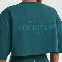 Classic Lifters Graphic Relaxed Crop Lightweight T-Shirt | Marine Teal