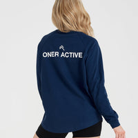 Graphic Oversized Long Sleeve Tee | Washed Midnight