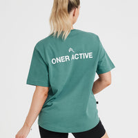 Graphic Oversized Short Sleeve Tee | Washed Mineral Green