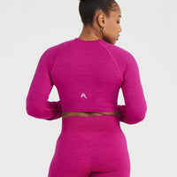 Classic Seamless 2.0 Long Sleeve Crop Top | Fuchsia Marl