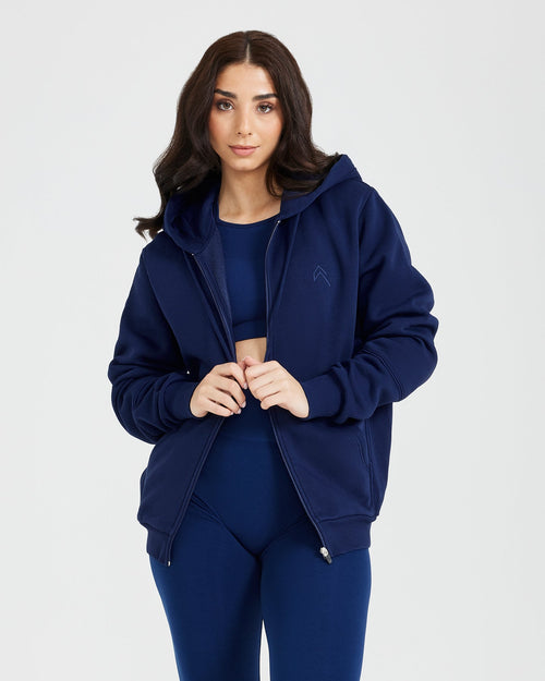 Oner Modal Classic Lounge Oversized Zip Through Hoodie | Midnight