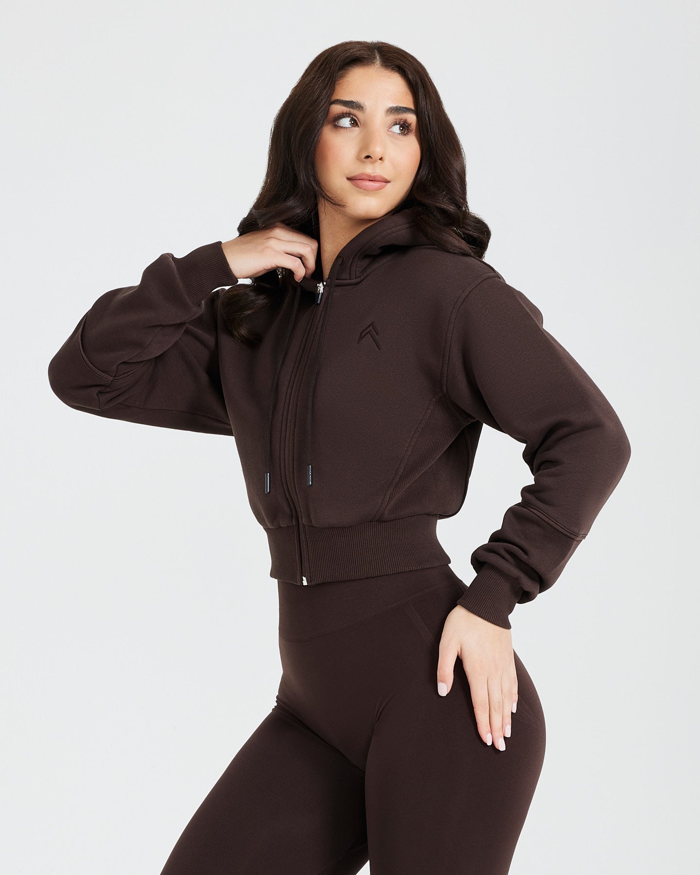 Classic Lounge Cropped Zip Through Hoodie | 70% Cocoa